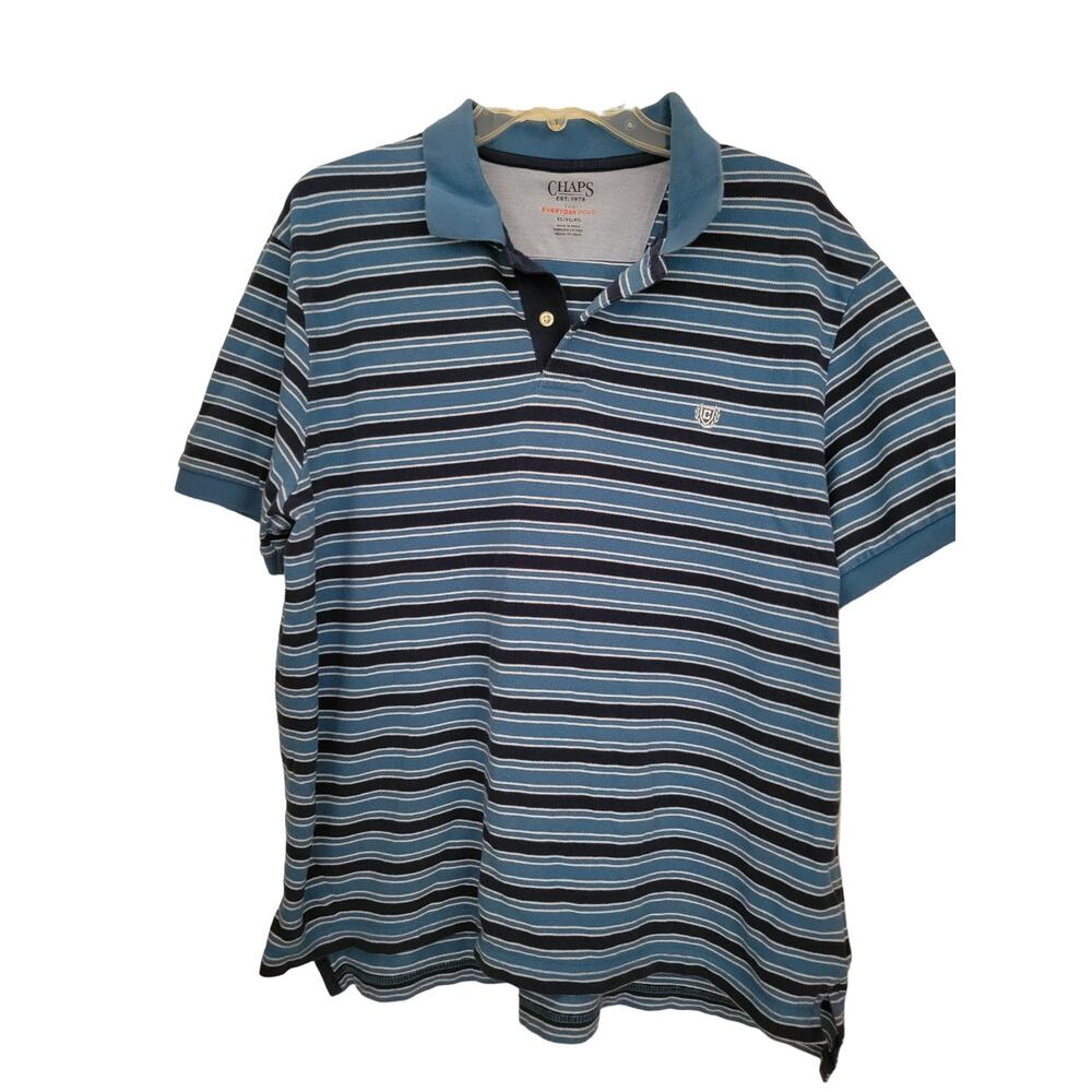 Chaps Everyday Polo Men's Size XL Teal White Black 100% Cotton Short‎ Sleeves